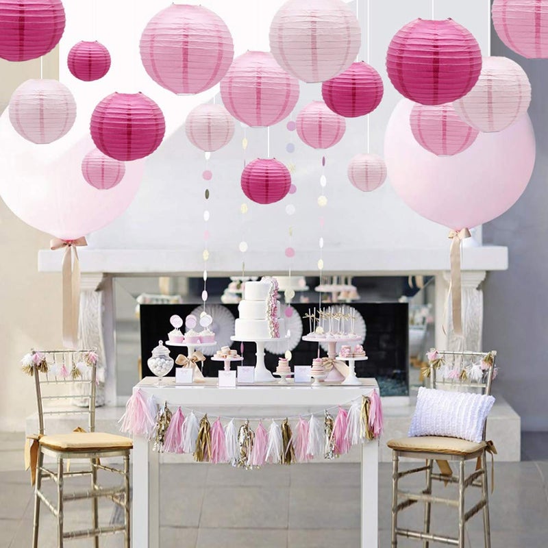 Meiduo Round Chinese Paper Lanterns Decorative 15pcs Wedding Birthday Party Valentine's Day Baby Showers Decoration (Pink) - Image 3